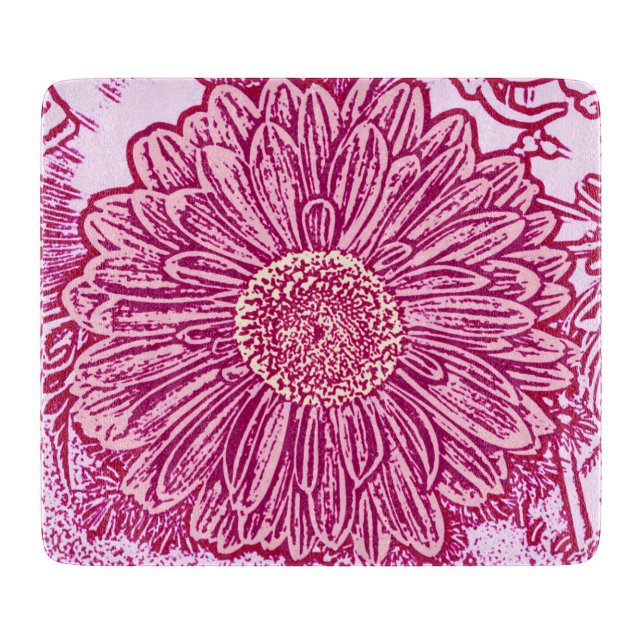 Gerbera Daisy Block Print - shades of pink Cutting Board (Front)