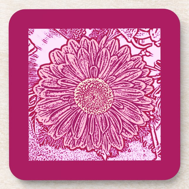 Gerbera Daisy Block Print - shades of pink Drink Coaster (Front)