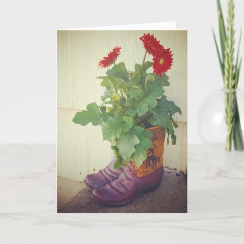 Gerbera Daisy Cowboy Boots Get Well Card