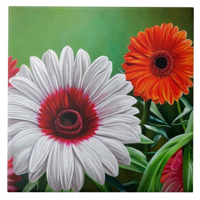 Gerbera Daisy Decorative Floral Ceramic Tile (Front)