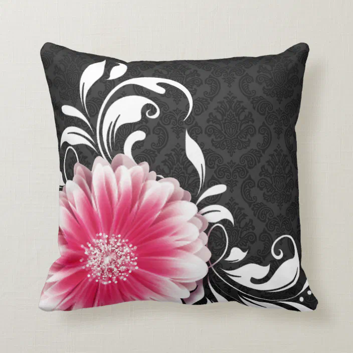 Pink Daisies on Black Pillow