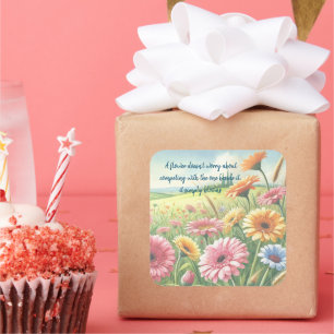 Gerbera Daisy Field & Quote	 Square Sticker