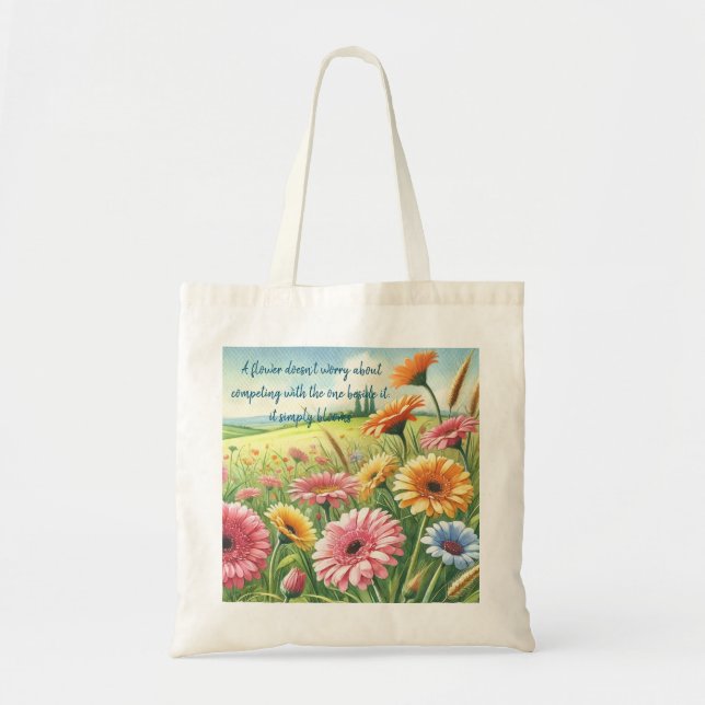 Gerbera Daisy Field & Quote	 Tote Bag (Front)