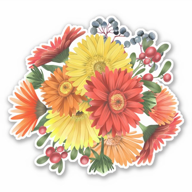 Gerbera Daisy Floral Bouquet Watercolor Sticker (Front)