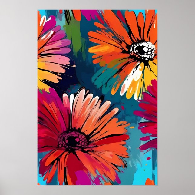 Gerbera Daisy Flower Abstract Art Floral Colorful  Poster (Front)