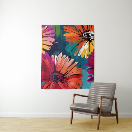 Gerbera Daisy Flower Abstract Art Floral Colorful Tapestry
