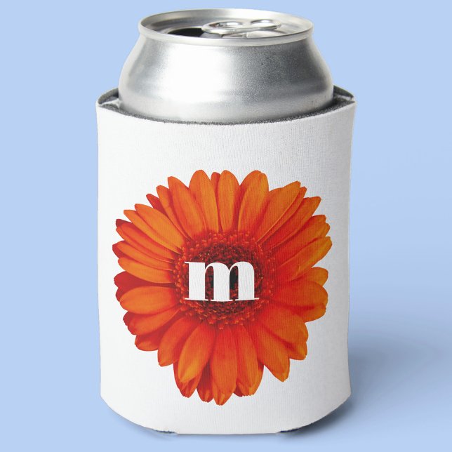 Gerbera Daisy Monogram Initial  Can Cooler (Creator Uploaded)