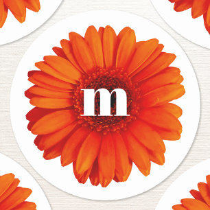 Gerbera Daisy Monogram Initial Classic Round Sticker