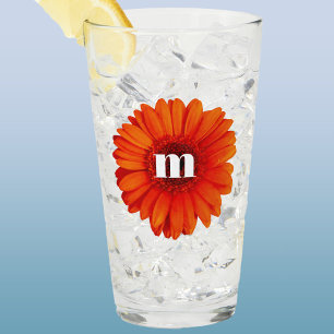 Gerbera Daisy Monogram Initial Glass