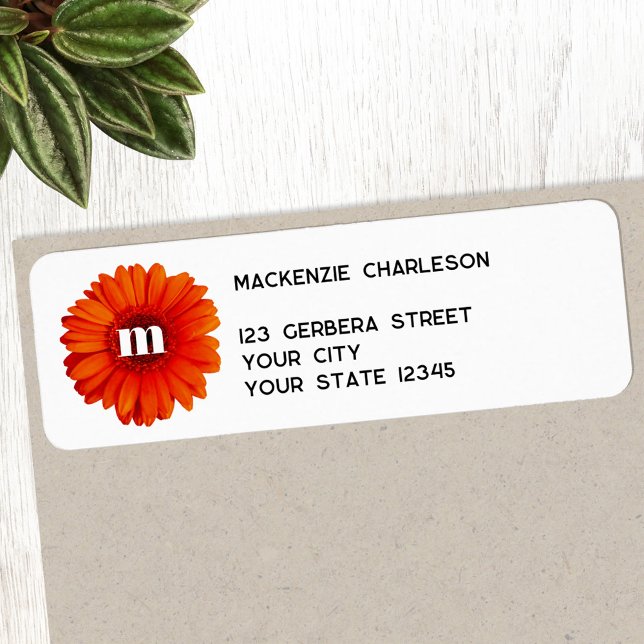 Gerbera Daisy Monogram Initial Return Address Label (Creator Uploaded)