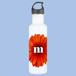 Gerbera Daisy Monogram Initial Stainless Steel Water Bottle