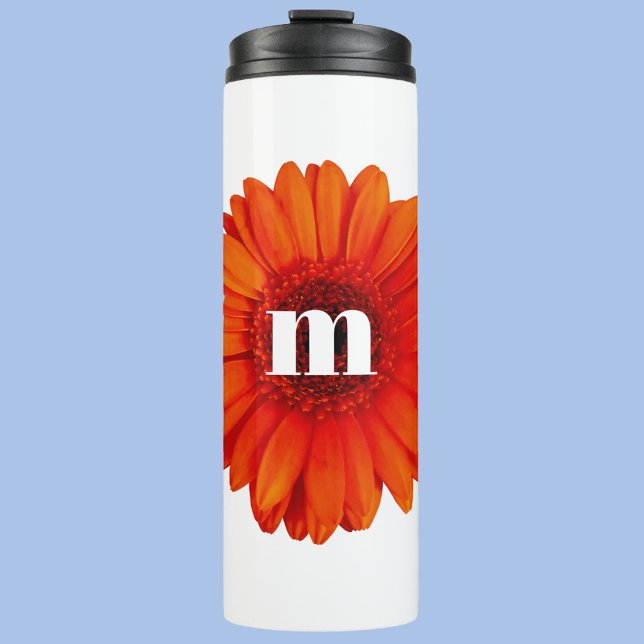 Gerbera Daisy Monogram Initial Thermal Tumbler (Creator Uploaded)