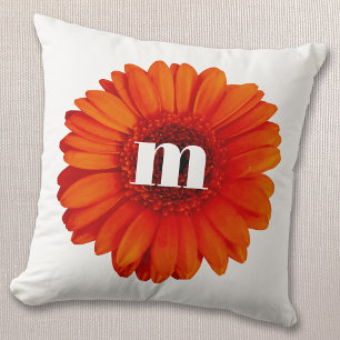 Gerbera Daisy Monogram Initial Throw Pillow