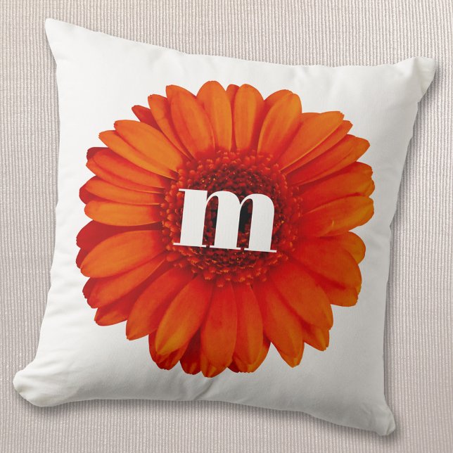 Gerbera Daisy Monogram Initial Throw Pillow (Creator Uploaded)