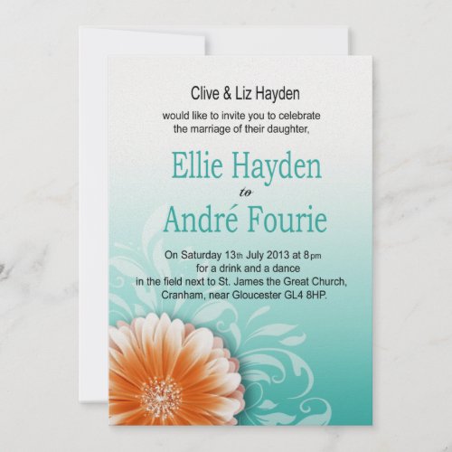 Gerbera Daisy Orange Aqua Evening Only Invitation