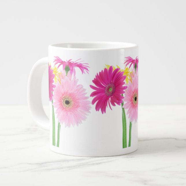 Gerbera Daisy Piink Flowers Giant Coffee Mug (Front Left)