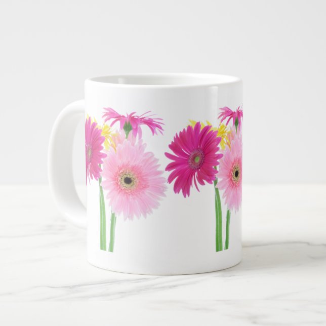 Gerbera Daisy Piink Flowers Giant Coffee Mug (Front Left)