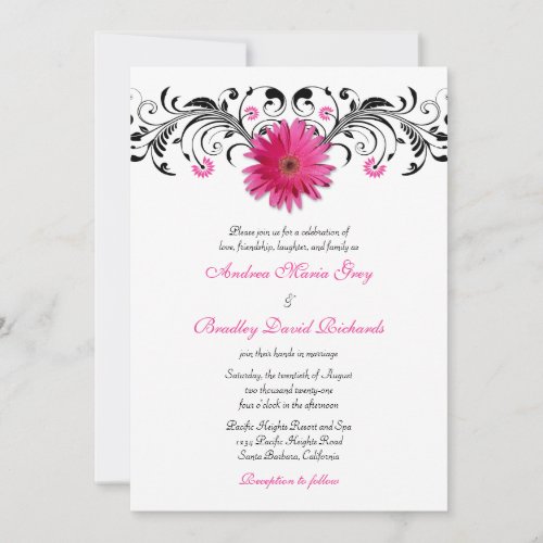 Pink Gerbera Daisy Floral Wedding Invitation