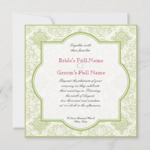 Gerbera Daisy Pink Green Quatrefoil Wedding Invite