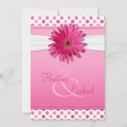 Gerbera Daisy Pink Polka Dot Wedding Invitation