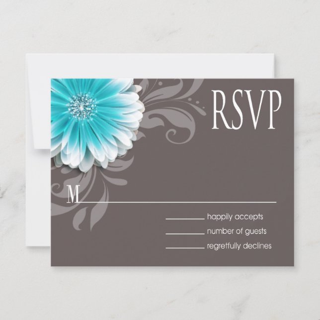 Gerbera Daisy Scroll 1 RSVP teal chalkboard Card (Front)