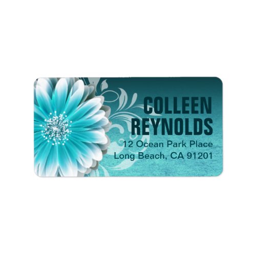 Gerbera Daisy Scroll 1  teal Label