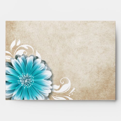 Gerbera Daisy Scroll 1  teal oatmeal Envelope