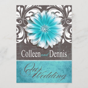 Gerbera Daisy Scroll 1 Wedding teal chalkboard Invitation