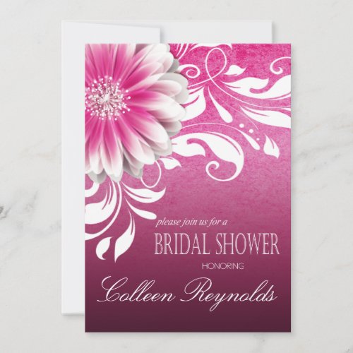 Gerbera Daisy Scroll Bridal Shower fuschia Invitation