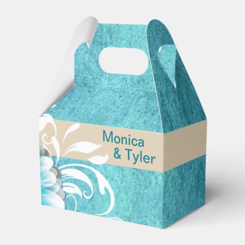 Gerbera Daisy Scroll  teal oatmeal Favor Boxes