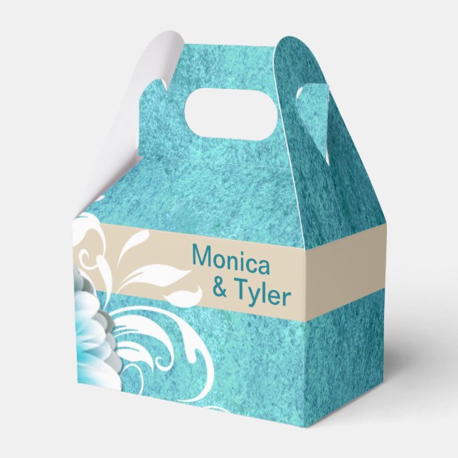 Gerbera Daisy Scroll | teal oatmeal Favor Boxes (Front Side)