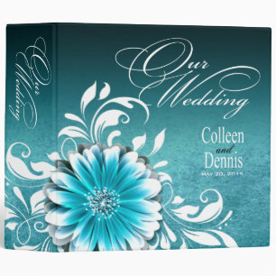 Gerbera Daisy Scroll Wedding Album teal Binder