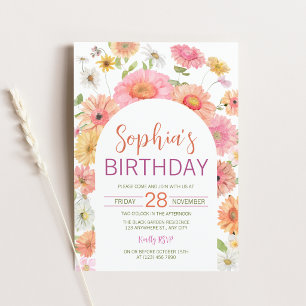 Gerbera Daisy Watercolor Floral Arch Birthday Invitation