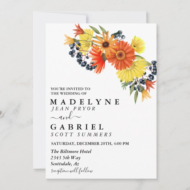 Gerbera Daisy Wedding Bouquet Floral Invitation (Front)