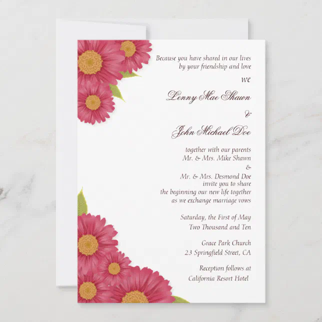Gerbera Daisy Wedding Invitation | Zazzle
