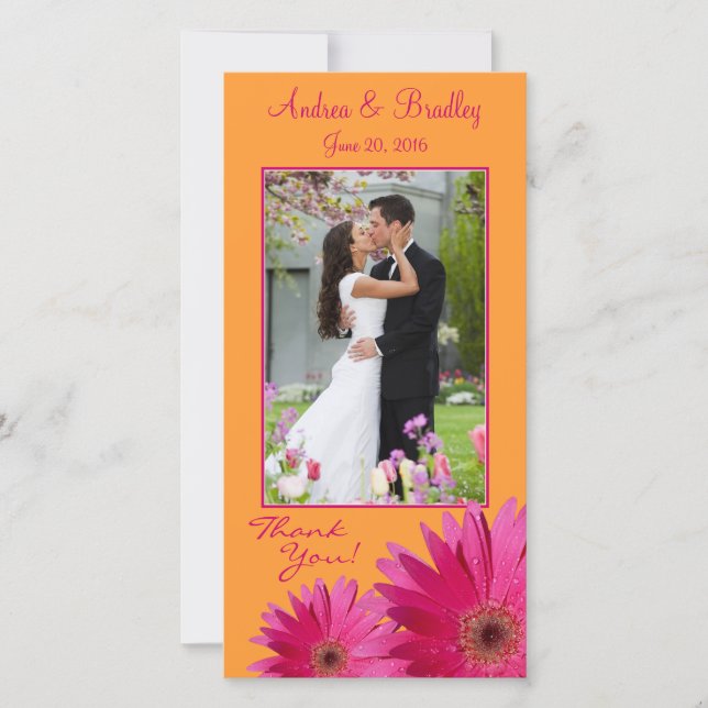 Gerbera Daisy Wedding Thank You Photocard Card (Front)
