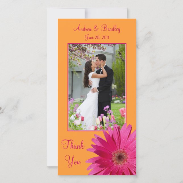 Gerbera Daisy Wedding Thank You Photocard Card (Front)