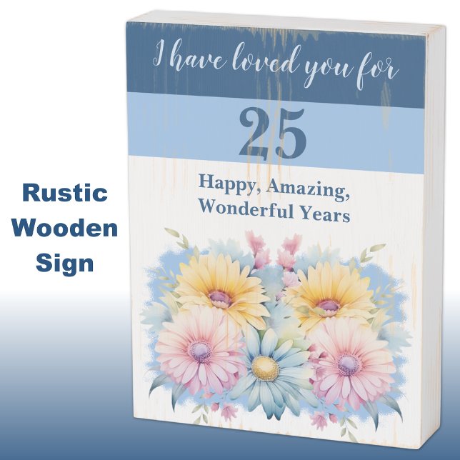 Gerbera floral 25th anniversary wife blue rustic wooden box sign (Creator Uploaded)
