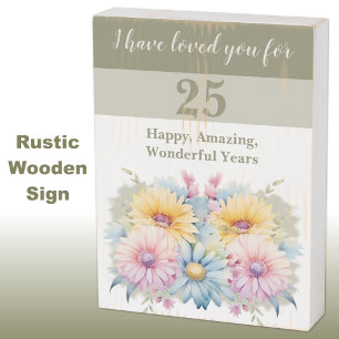 Gerbera floral 25th anniversary wife green rustic wooden box sign