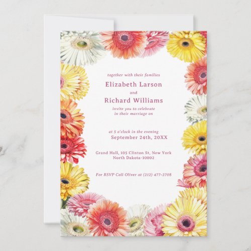 Gerbera Floral Colorful Watercolor Wedding Invitation