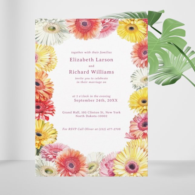 Gerbera Floral Colorful Watercolor Wedding Invitation (Creator Uploaded)