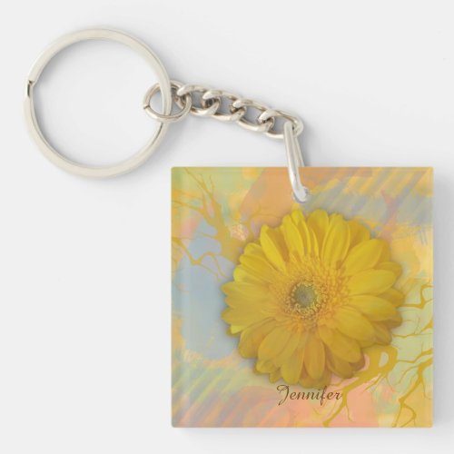 Gerbera flower on abstract background  custom nam keychain