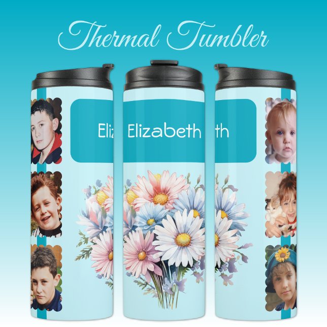 Gerbera flowers 6 photos name blue thermal tumbler (Creator Uploaded)