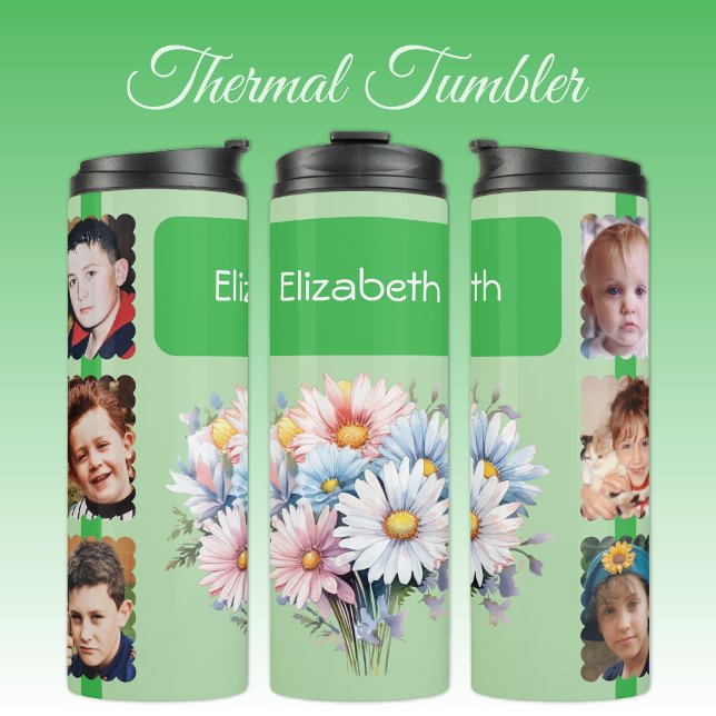 Gerbera flowers 6 photos name green thermal tumbler (Creator Uploaded)