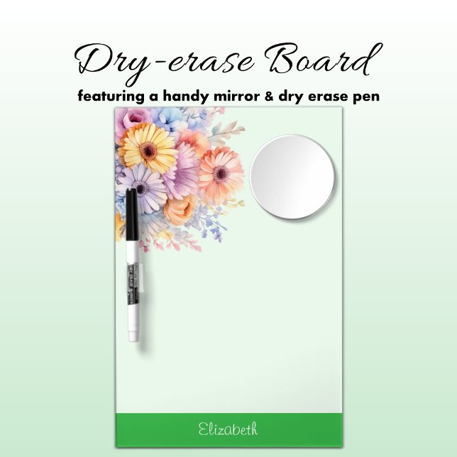Gerbera flowers add name green dry erase board with mirror (Creator Uploaded)