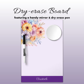 Gerbera flowers add name purple dry erase board with mirror