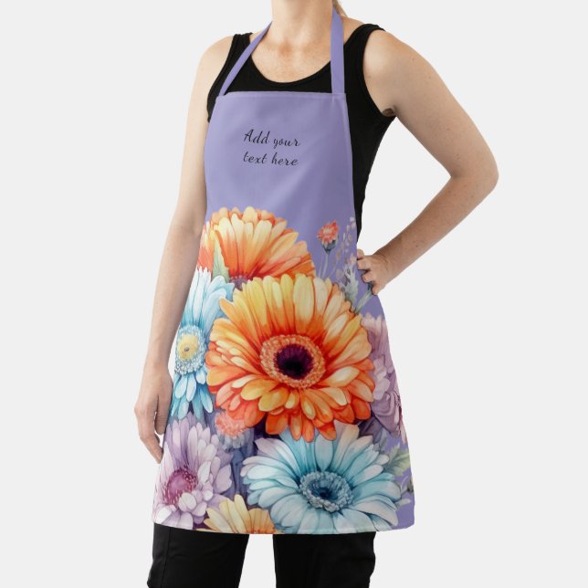 Gerbera flowers custom text purple apron (Insitu)