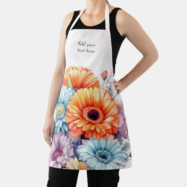 Gerbera flowers custom text white  apron (Insitu)