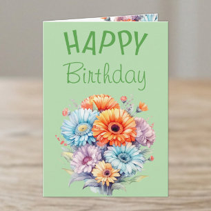 Gerbera flowers happy birthday blank green card