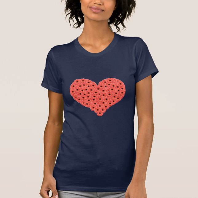 Gerbera Flowers Heart Blue T-Shirt (Front)